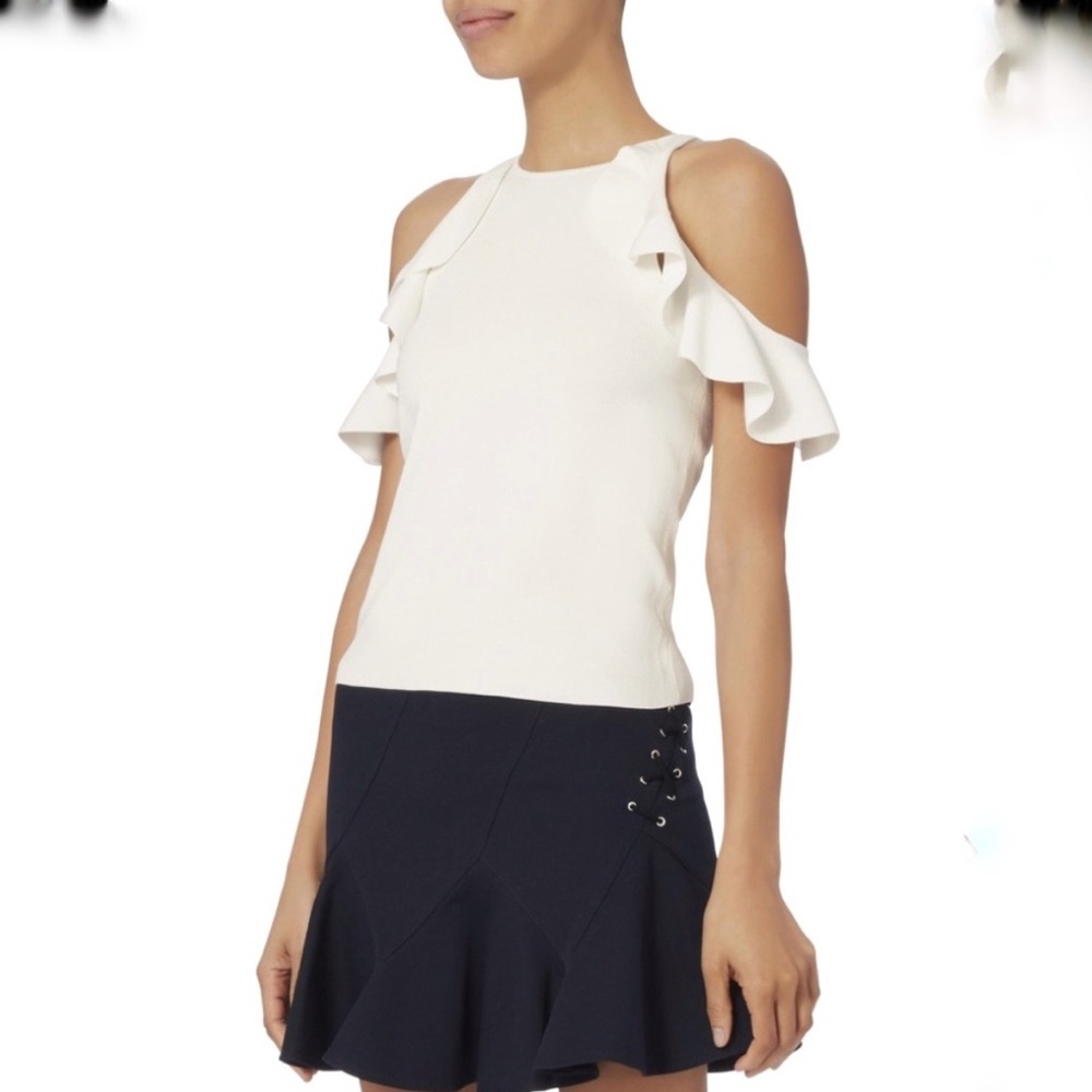 Jonathan Simkhai Hanging Ruffle Racerback Tank Top Ivory - Picture 2 of 11